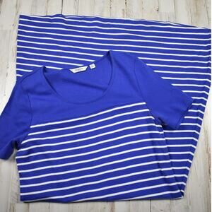 Liz Claiborne Knit Dress Women's Medium Blue Striped Cotton Nautical Summer M